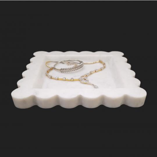 Decorative Round Edged Rectangular White Marble Tray